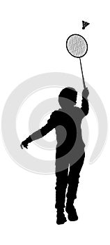 boy playing badminton vector silhouette isolated on white background. Friends sport fun. Badminton player in action. Children