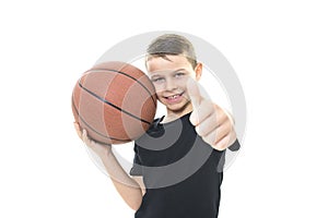 boy playing basketball isolated on white background