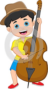 Boy playing cello cartoon on white background