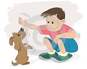 Boy playing with a dog