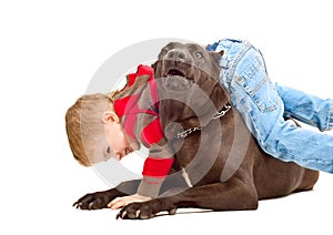 Boy playing with the dog