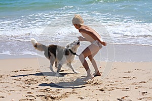 Boy playing dog