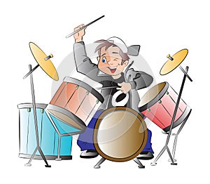 Boy Playing Drums, illustration