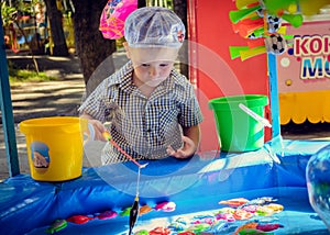 Boy playing in the fishing