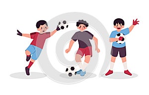 Boy Playing Football Soccer Player Sport Character Isolated