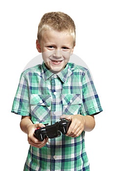 Boy playing games console