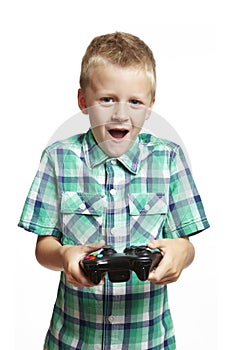 Boy playing games console