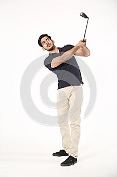 Boy playing with golf stick