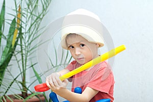 Boy playing hero knight warrior