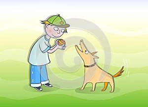 Boy playing with his dog