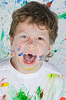 Boy playing with painting