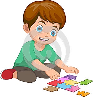 boy playing a puzzle cartoon