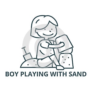 Boy playing with sand  line icon, vector. Boy playing with sand  outline sign, concept symbol, flat illustration