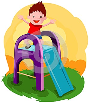 Boy playing on the slide