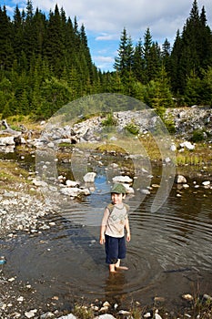 Boy playing in stream