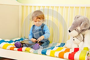 Boy playing with tablet pc