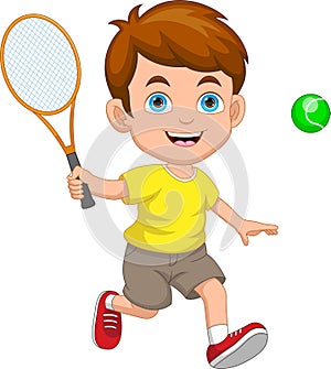 boy playing tennis ball cartoon