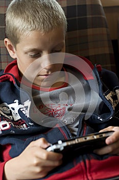 Boy playing video game