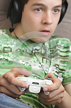 Boy playing video game