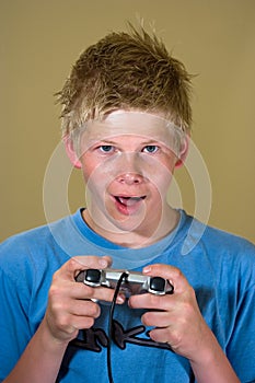 Boy playing a video game