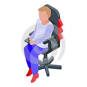 Boy playing video game icon, isometric style