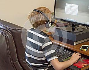 Boy Playing Video Games on Computer