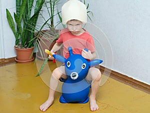 Boy playing warrior knight