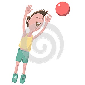 Boy plays ball over white background