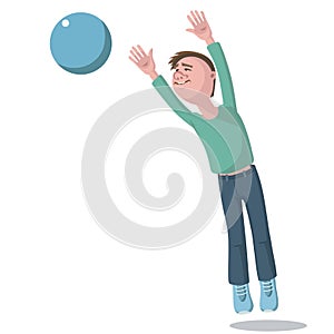 Boy plays ball over white background