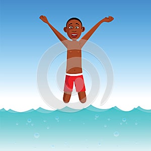 Boy plunging into a pool photo