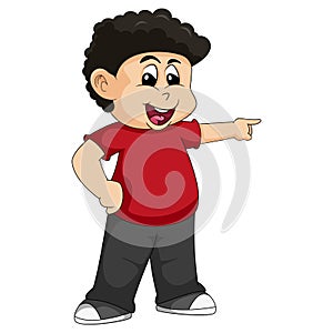 The boy is pointing the direction with his finger cartoon vector illustration