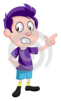 Boy pointing finger, illustration, vector