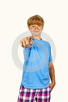 Boy pointing with hand