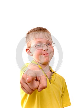 Boy pointing his finger right at you