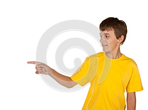 Boy pointing to copyspace