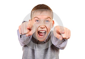 Boy pointing and yelling