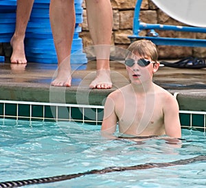 Boy in a Pool Ready to Swim