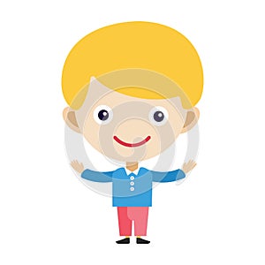 Boy portrait fun happy young expression cute teenager cartoon character little kid flat vector illustration.