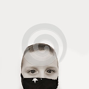 Boy portrait a protective protect mask despair panic pollution influenza infection disease epidemic danger