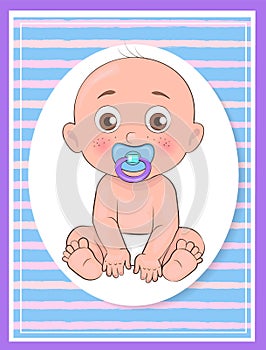 It Boy Poster Newborn Toddler with Pacifier Vector