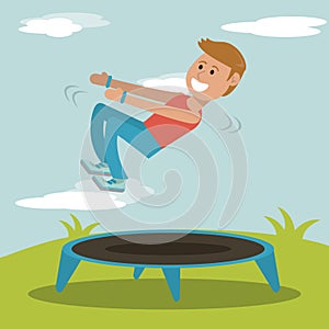 Boy practicing jumping trampoline sport design