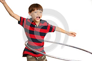 Boy practising the hula-hoop