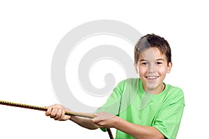 Boy pulling a rope