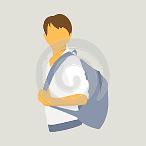 Boy pupil schoolboy or student with backpack minimalistic vector illustration.Back to school concept