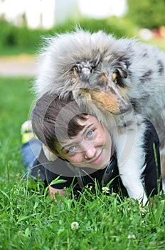 Boy with puppy