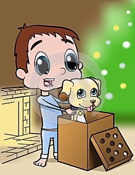 Boy and Puppy Christmas Present