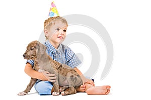 Boy and puppy pitbull