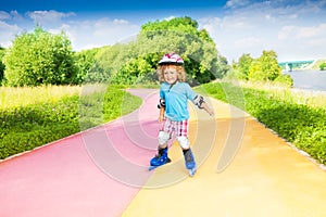 Boy pushing roller-skating