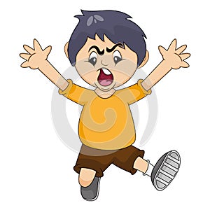 The boy ran while screaming cartoon vector illustration