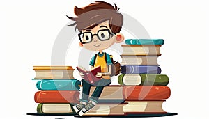 Boy reading books white background Generative AI